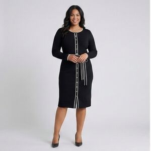 T Tahari Black White Trim Button Front Long Sleeve Dress XL NWT, MSRP $128